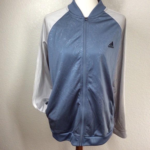 adidas Jackets & Blazers - Adidas Floral Embossed Women's Track Jacket Blue And Gray Size XL